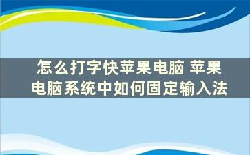 怎么打字快苹果电脑 苹果电脑系统中如何固定输入法